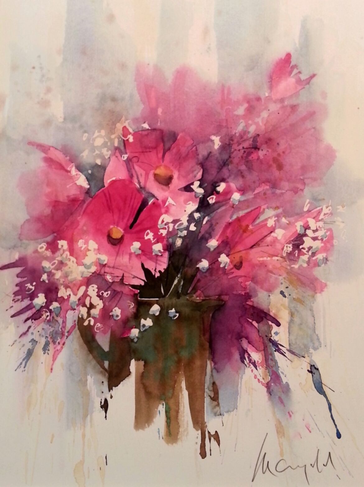 Gerhard Mangold Blumenstrauss aquarell